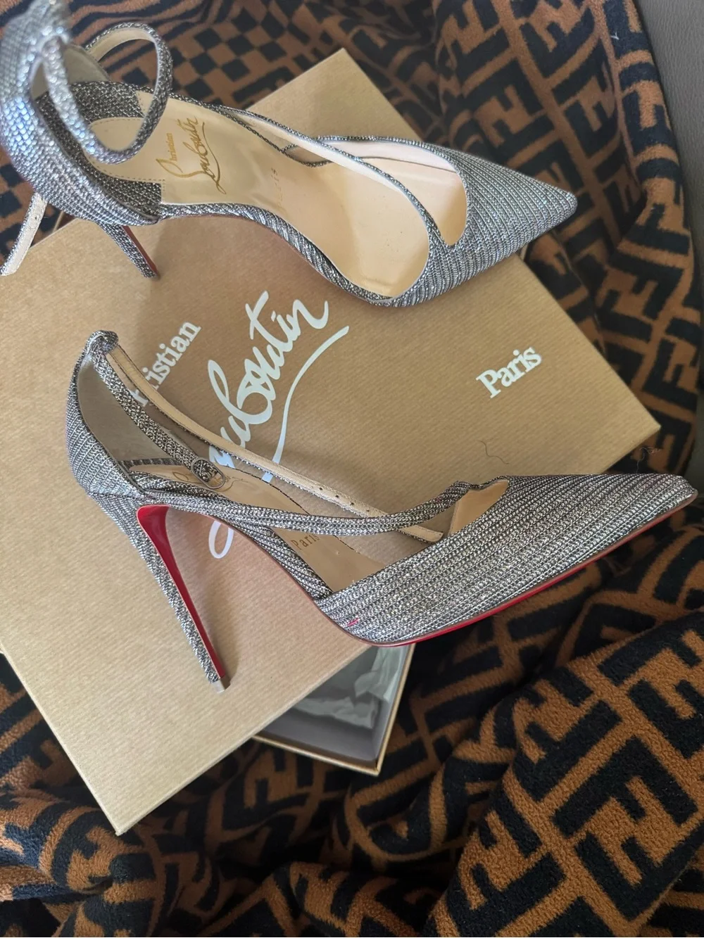 Christian Louboutin Silver Fliketta 100 Glitter Pointed-Toe Pumps